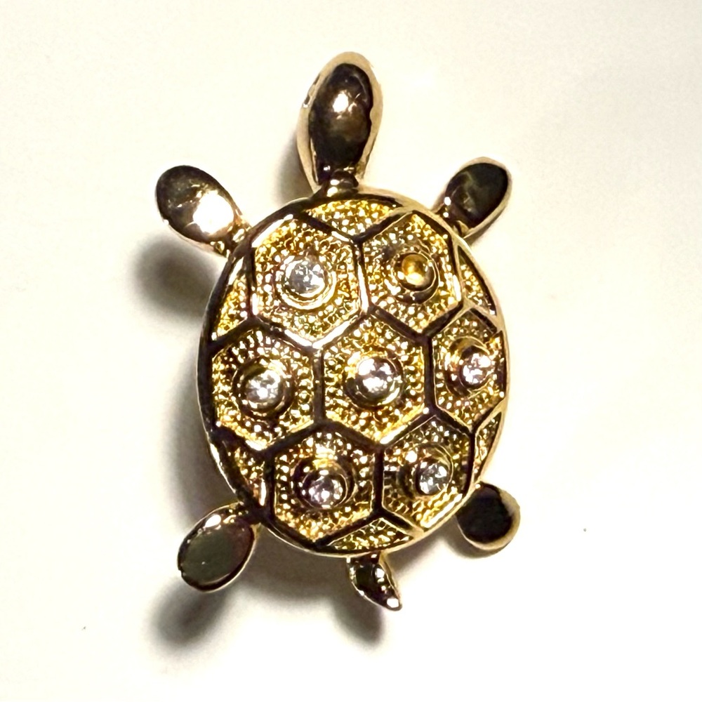 Vintage CHRISTIAN DIOR Crystal Rhinestone Turtle Brooch Gold Plated